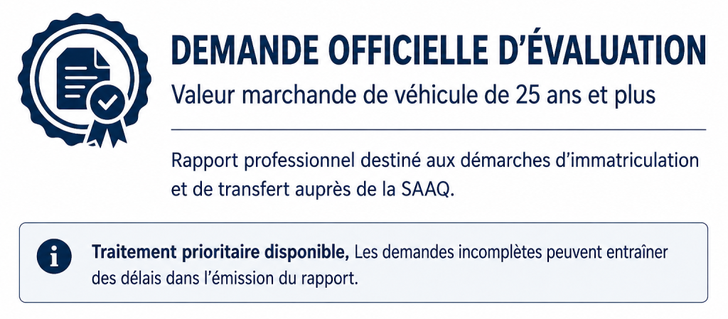 évaluation vehicule 25 ans SAAQ